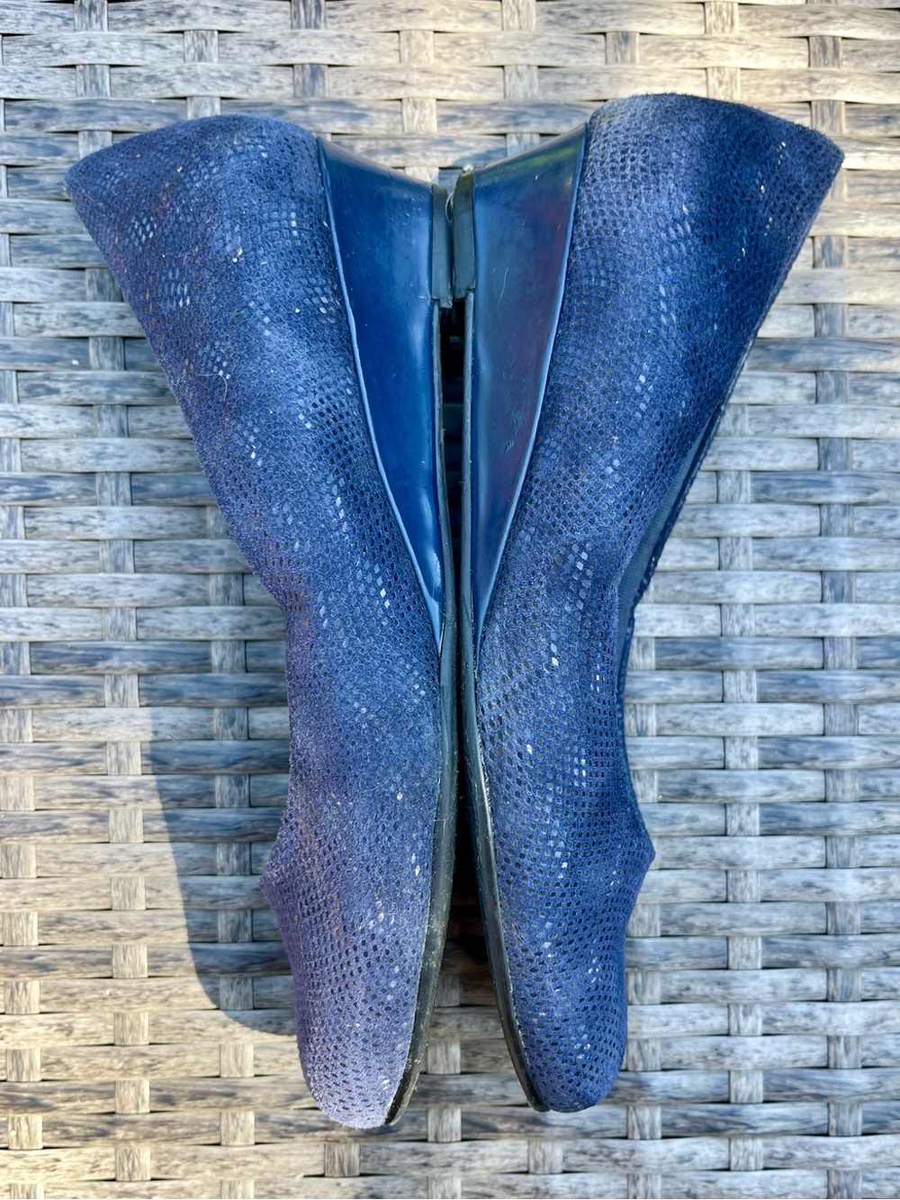 Trotters Navy Blue Lauren Low Wedge Heel, Textured Patent Suede Slip On - Picture 6 of 8